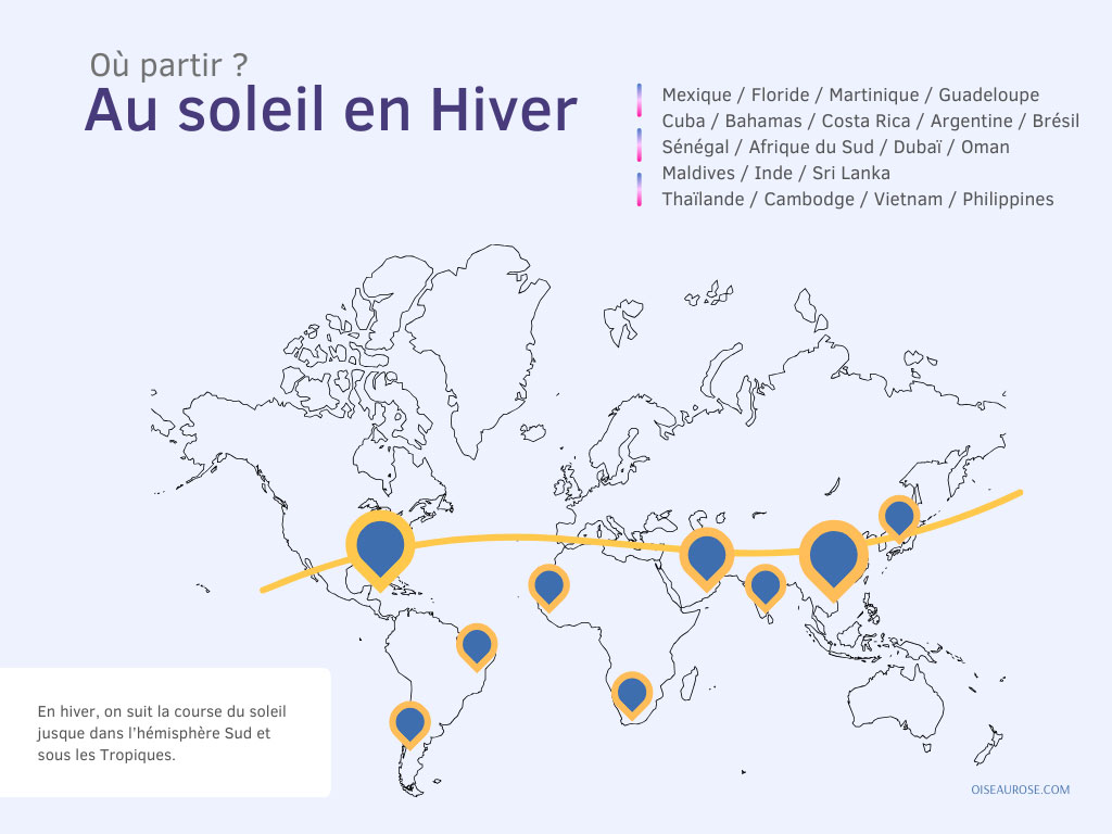 Carte où partir au soleil en hiver