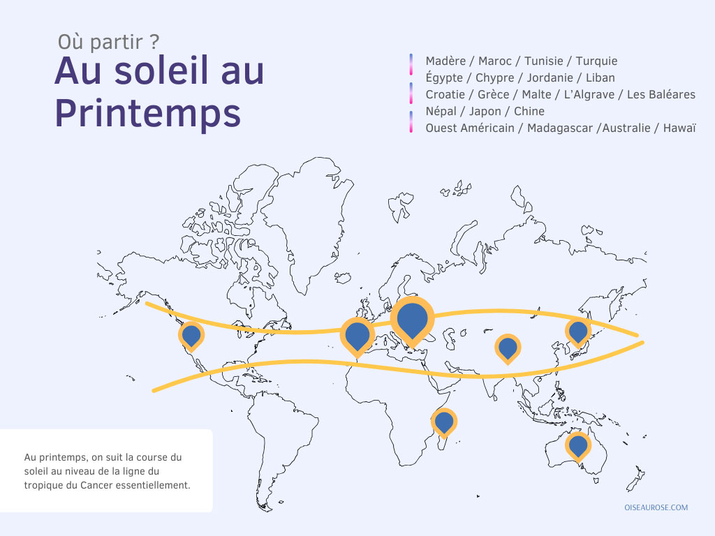 Carte où partir au soleil au printemps